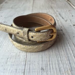 Vintage Tan Snake Skin Thin Belt with Gold Buckle